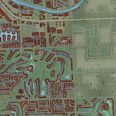 Second close-up of the map of La Quinta, California print showing more streets and buildings
