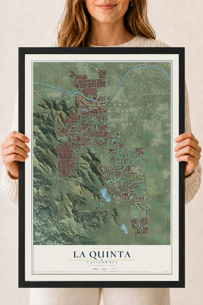 Map of La Quinta, California, 18 x 24 inch print in a black wood frame