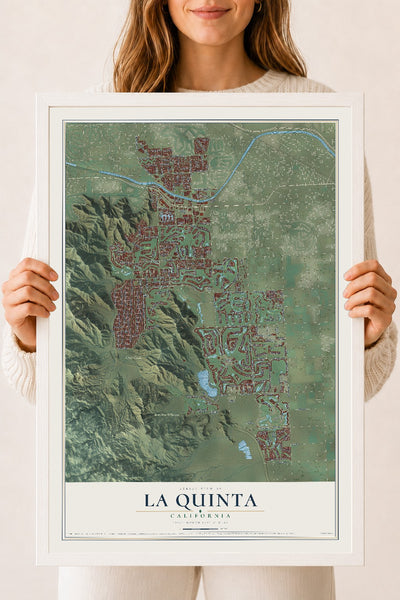 Map of La Quinta, California, 18 x 24 inch print in a white wood frame