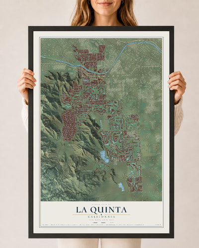 Map of La Quinta, California, 24 x 36 inch print in a black wood frame
