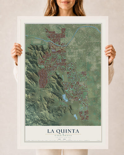 Map of La Quinta, California, 24 x 36 inch print in a white wood frame