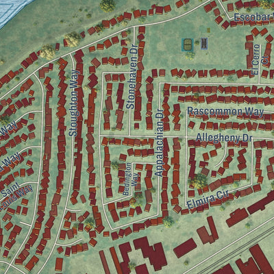 Close-up of the map of La Riviera, California print showing street and building detail