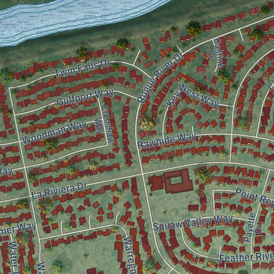 Second close-up of the map of La Riviera, California print showing more streets and buildings