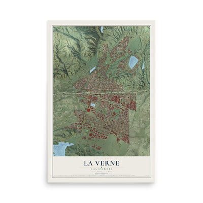 Map of La Verne, California, 12 x 18 inch unframed archival matte print