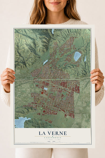 Map of La Verne, California, 18 x 24 inch unframed archival matte print