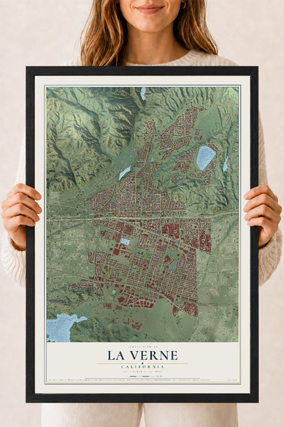 Map of La Verne, California, 18 x 24 inch print in a black wood frame