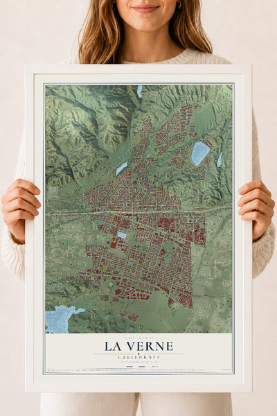 Map of La Verne, California, 18 x 24 inch print in a white wood frame