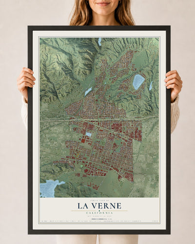 Map of La Verne, California, 24 x 36 inch print in a black wood frame