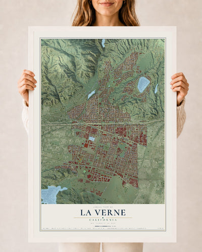 Map of La Verne, California, 24 x 36 inch print in a white wood frame