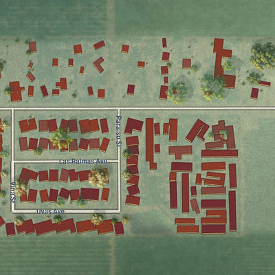 Close-up of the map of La Vina, California print showing street and building detail