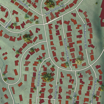 Close-up of the map of Ladera, California print showing street and building detail