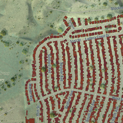Second close-up of the map of Ladera Heights, California print showing more streets and buildings