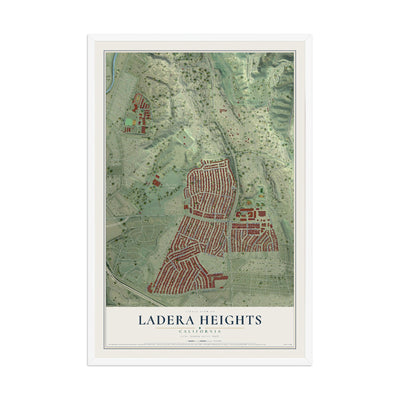 Map of Ladera Heights, California, 12 x 18 inch print in a white wood frame