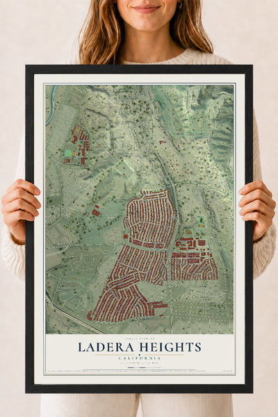 Map of Ladera Heights, California, 18 x 24 inch print in a black wood frame