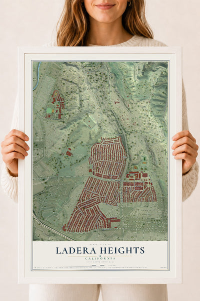 Map of Ladera Heights, California, 18 x 24 inch print in a white wood frame