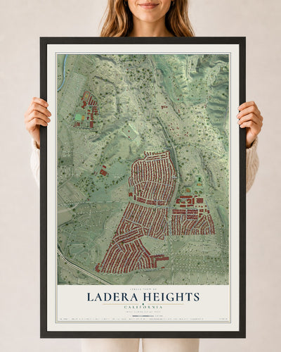 Map of Ladera Heights, California, 24 x 36 inch print in a black wood frame