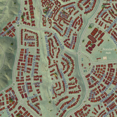 Close-up of the map of Ladera Ranch, California print showing street and building detail