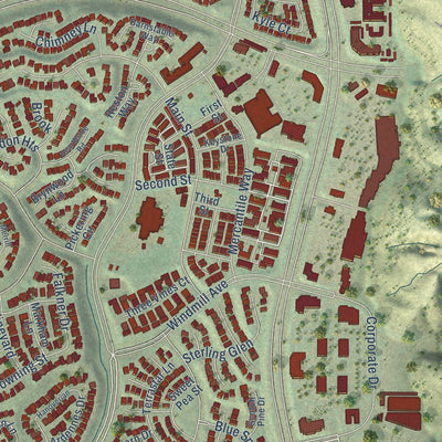 Second close-up of the map of Ladera Ranch, California print showing more streets and buildings