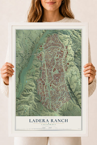 Map of Ladera Ranch, California, 18 x 24 inch print in a white wood frame