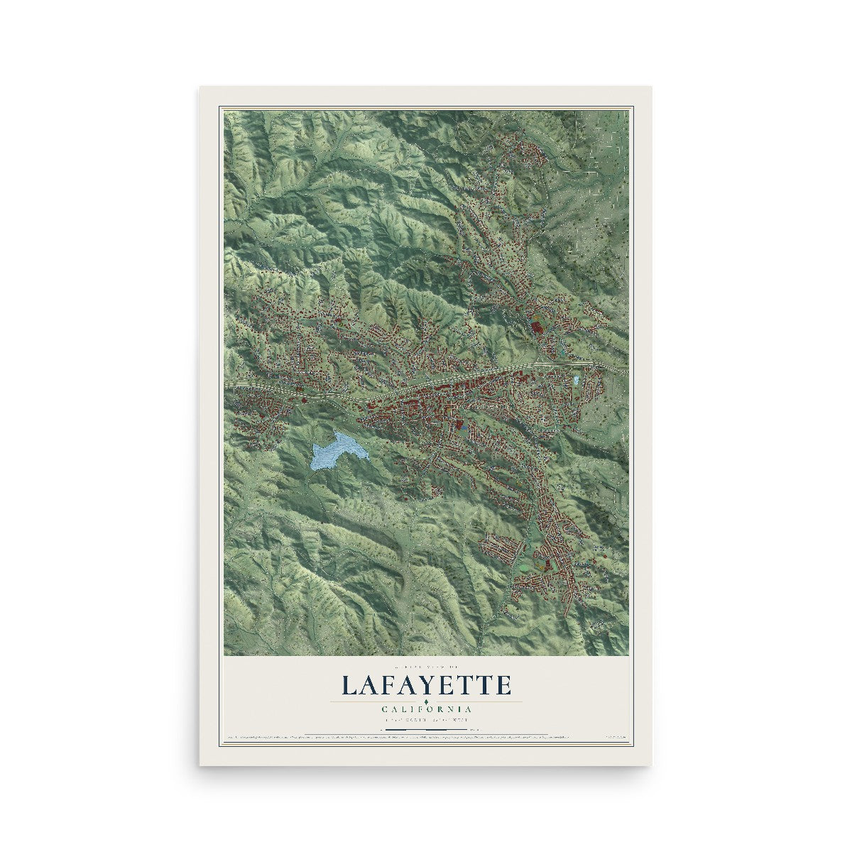 Map of Lafayette, California, 12 x 18 inch unframed archival matte print