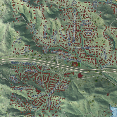 Second close-up of the map of Lafayette, California print showing more streets and buildings