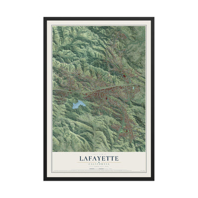 Map of Lafayette, California, 12 x 18 inch print in a black wood frame