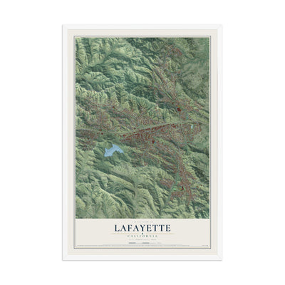 Map of Lafayette, California, 12 x 18 inch print in a white wood frame