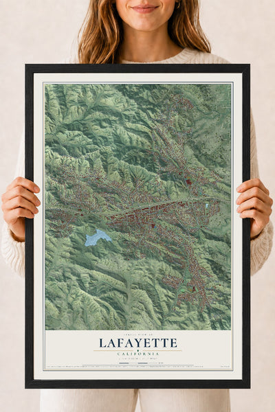 Map of Lafayette, California, 18 x 24 inch print in a black wood frame