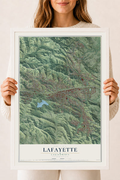 Map of Lafayette, California, 18 x 24 inch print in a white wood frame