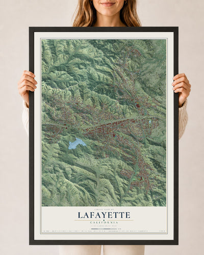 Map of Lafayette, California, 24 x 36 inch print in a black wood frame
