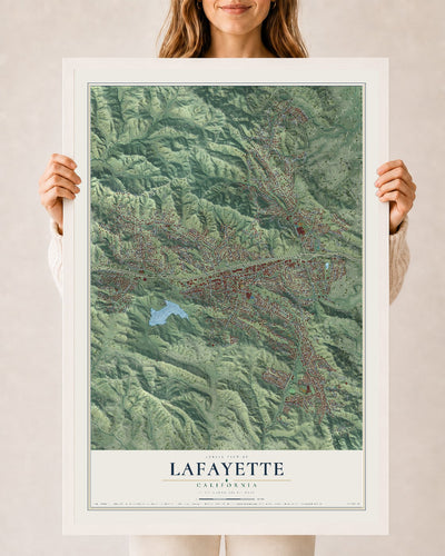 Map of Lafayette, California, 24 x 36 inch print in a white wood frame