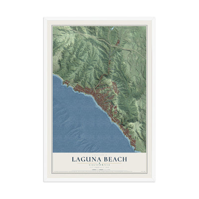 Map of Laguna Beach, California, 12 x 18 inch print in a white wood frame