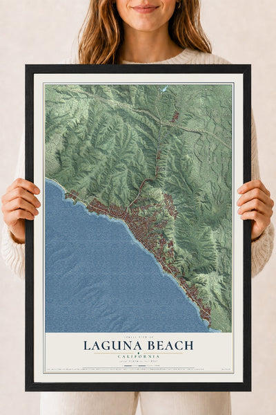 Map of Laguna Beach, California, 18 x 24 inch print in a black wood frame