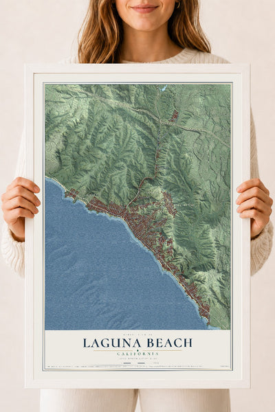 Map of Laguna Beach, California, 18 x 24 inch print in a white wood frame