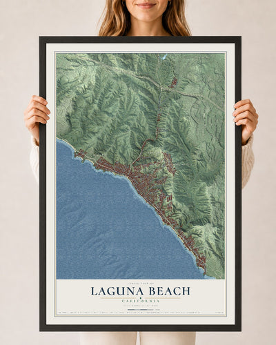 Map of Laguna Beach, California, 24 x 36 inch print in a black wood frame