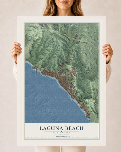 Map of Laguna Beach, California, 24 x 36 inch print in a white wood frame
