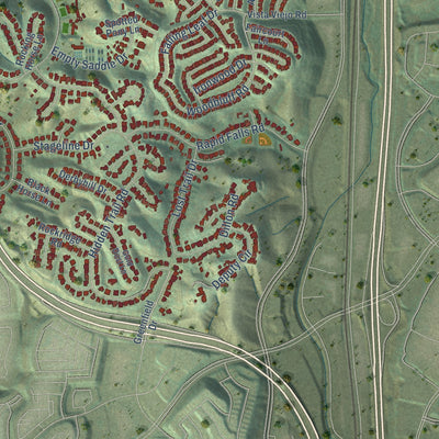 Second close-up of the map of Laguna Hills, California print showing more streets and buildings