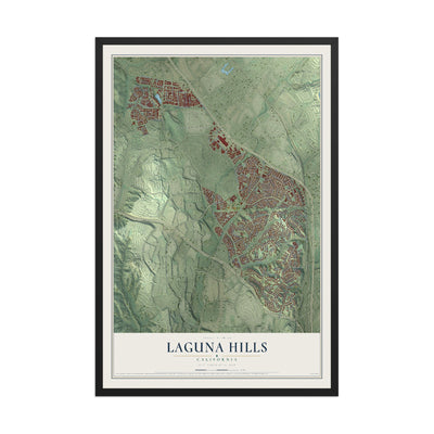 Map of Laguna Hills, California, 12 x 18 inch print in a black wood frame