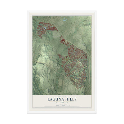 Map of Laguna Hills, California, 12 x 18 inch print in a white wood frame