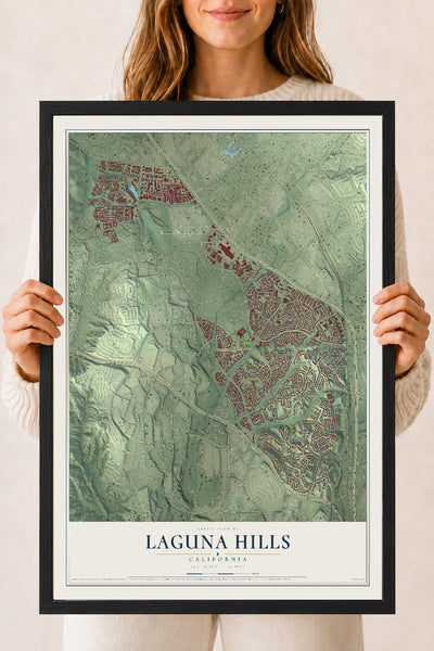 Map of Laguna Hills, California, 18 x 24 inch print in a black wood frame