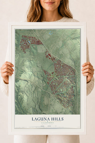 Map of Laguna Hills, California, 18 x 24 inch print in a white wood frame