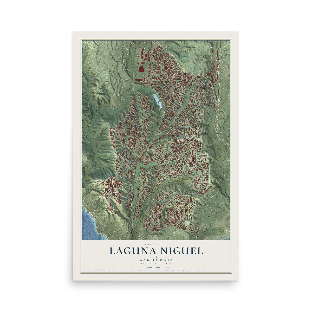 Map of Laguna Niguel, California, 12 x 18 inch unframed archival matte print