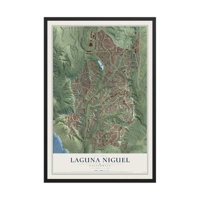 Map of Laguna Niguel, California, 12 x 18 inch print in a black wood frame