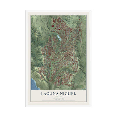 Map of Laguna Niguel, California, 12 x 18 inch print in a white wood frame