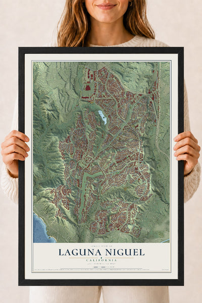 Map of Laguna Niguel, California, 18 x 24 inch print in a black wood frame