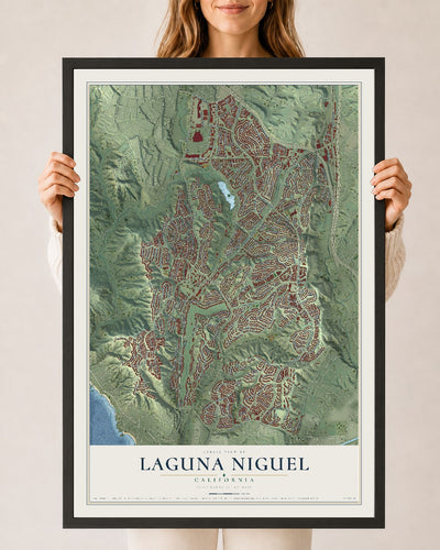 Map of Laguna Niguel, California, 24 x 36 inch print in a black wood frame