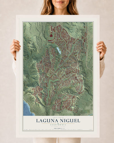 Map of Laguna Niguel, California, 24 x 36 inch print in a white wood frame
