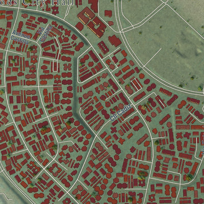 Second close-up of the map of Laguna Woods, California print showing more streets and buildings