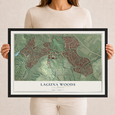Map of Laguna Woods, California, 12 x 18 inch print in a black wood frame
