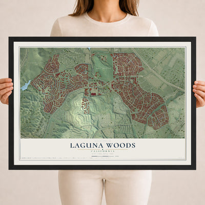 Map of Laguna Woods, California, 18 x 24 inch print in a black wood frame